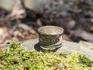 Double Lighting Bolt Silver Dusted Ring