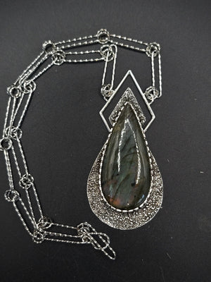 Rare Silver Muti Color Labradorite Statement Pendant
