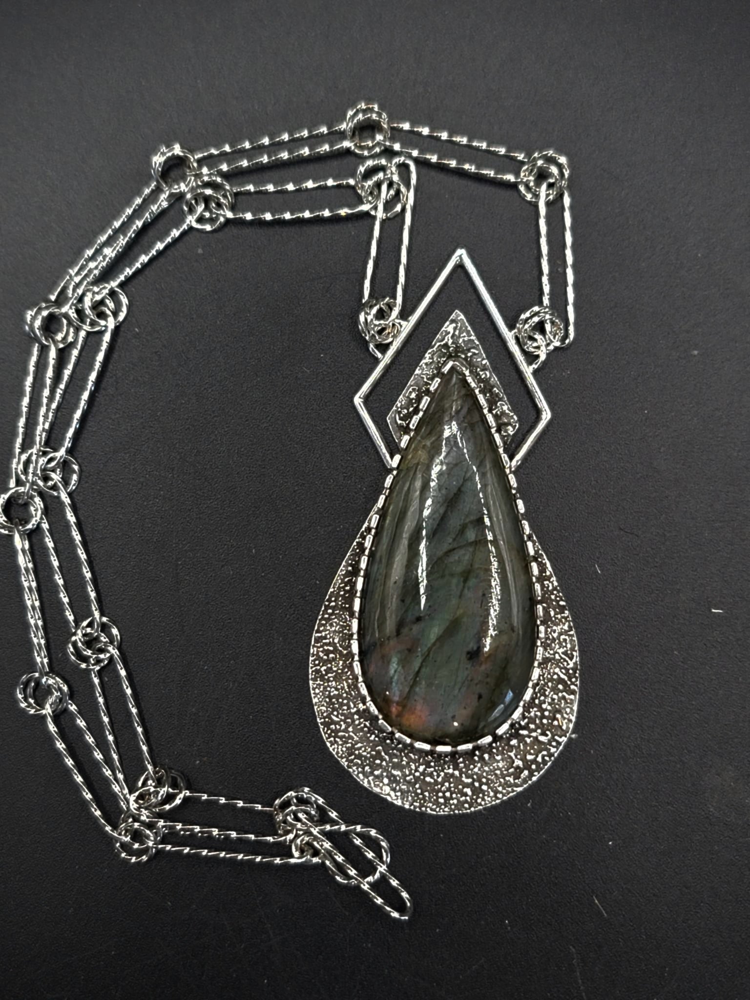 Rare Silver Muti Color Labradorite Statement Pendant