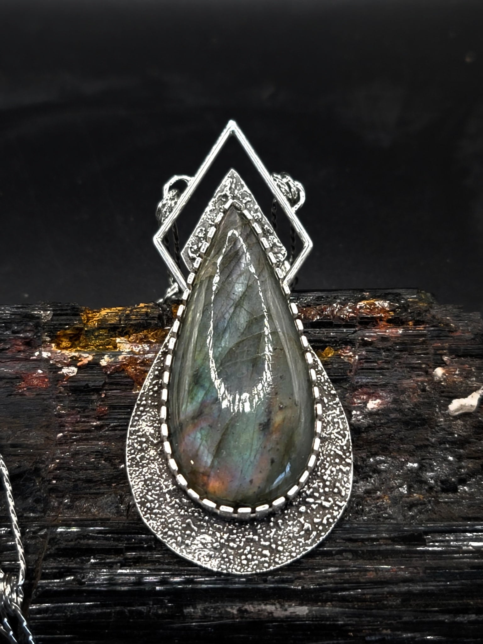 Rare Silver Muti Color Labradorite Statement Pendant