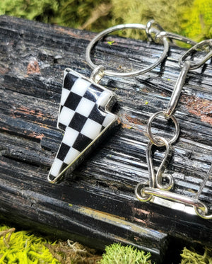 Checkered Lighting Bolt W/ Handmade Paperclip Chain