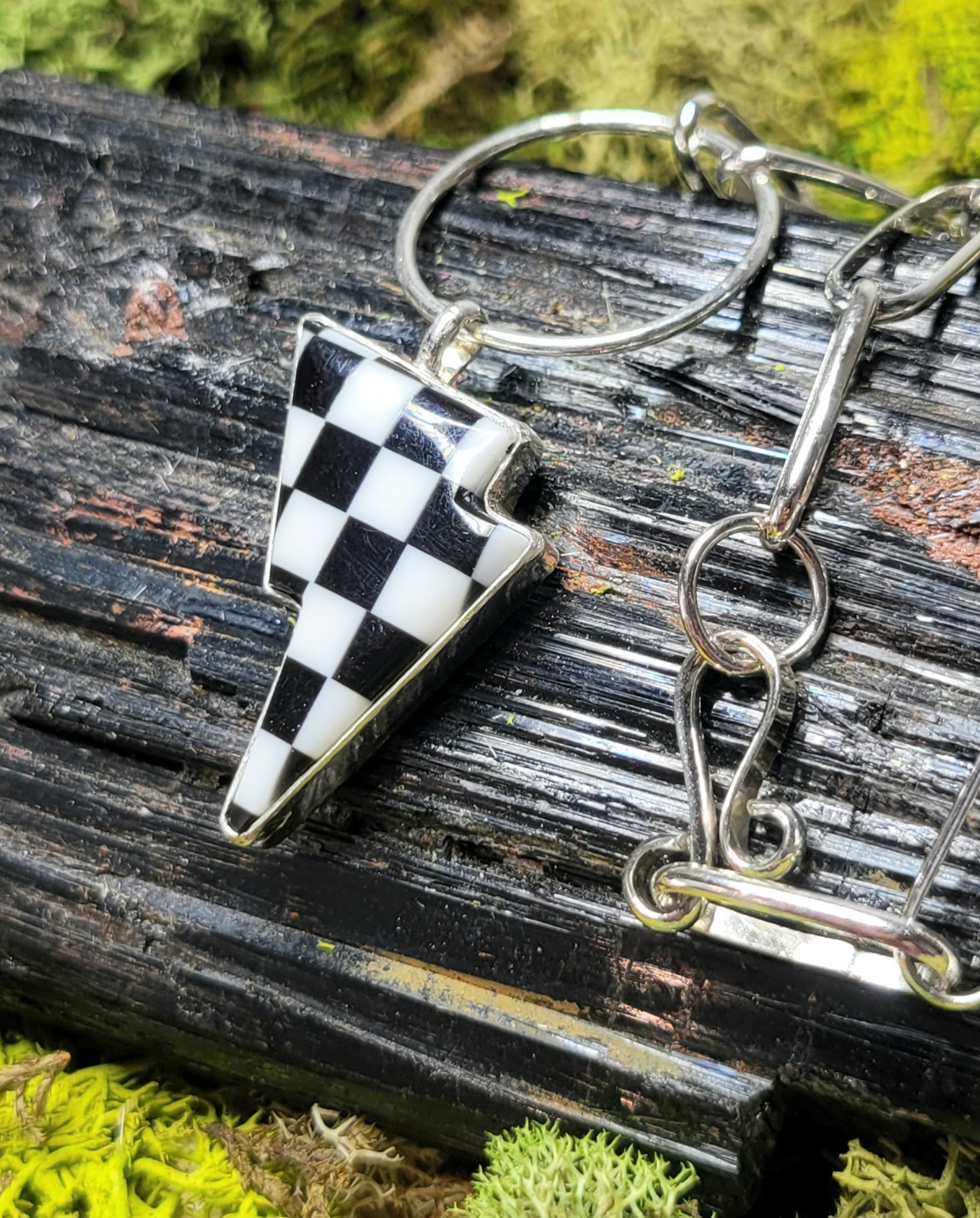 Checkered Lighting Bolt W/ Handmade Paperclip Chain