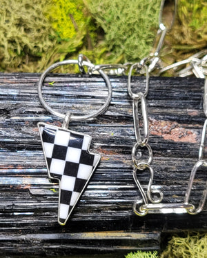 Checkered Lighting Bolt W/ Handmade Paperclip Chain
