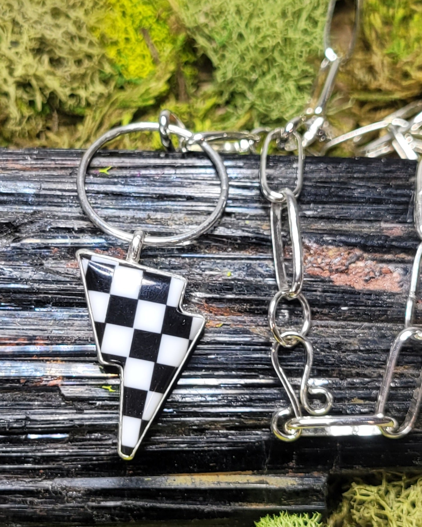 Checkered Lighting Bolt W/ Handmade Paperclip Chain