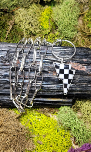 Checkered Lighting Bolt W/ Handmade Paperclip Chain
