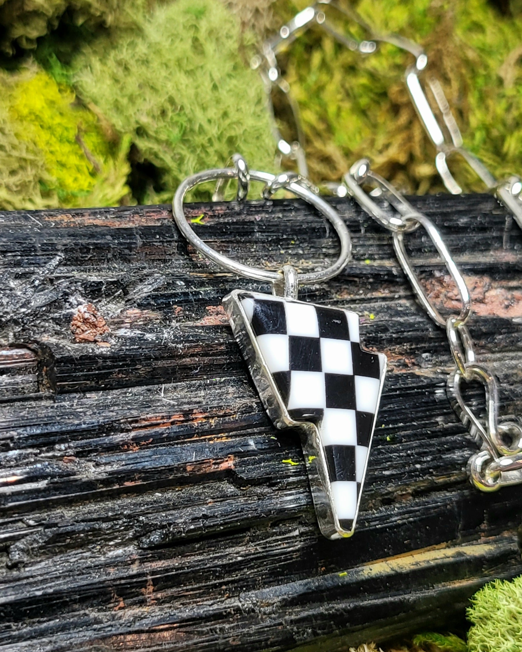Checkered Lighting Bolt W/ Handmade Paperclip Chain