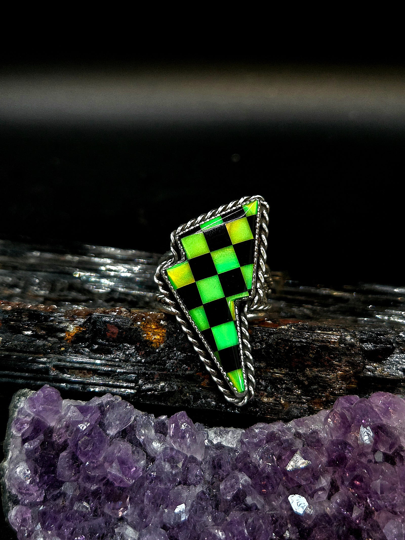 Checkered Green Aurora Opal & Black Onyx