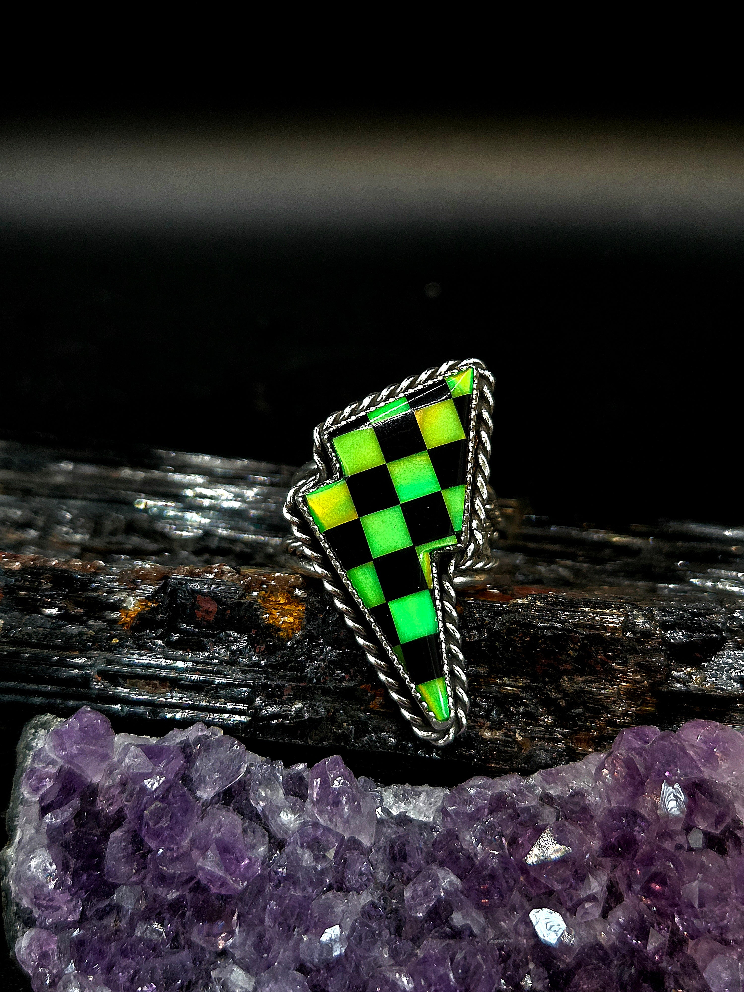 Checkered Green Aurora Opal & Black Onyx