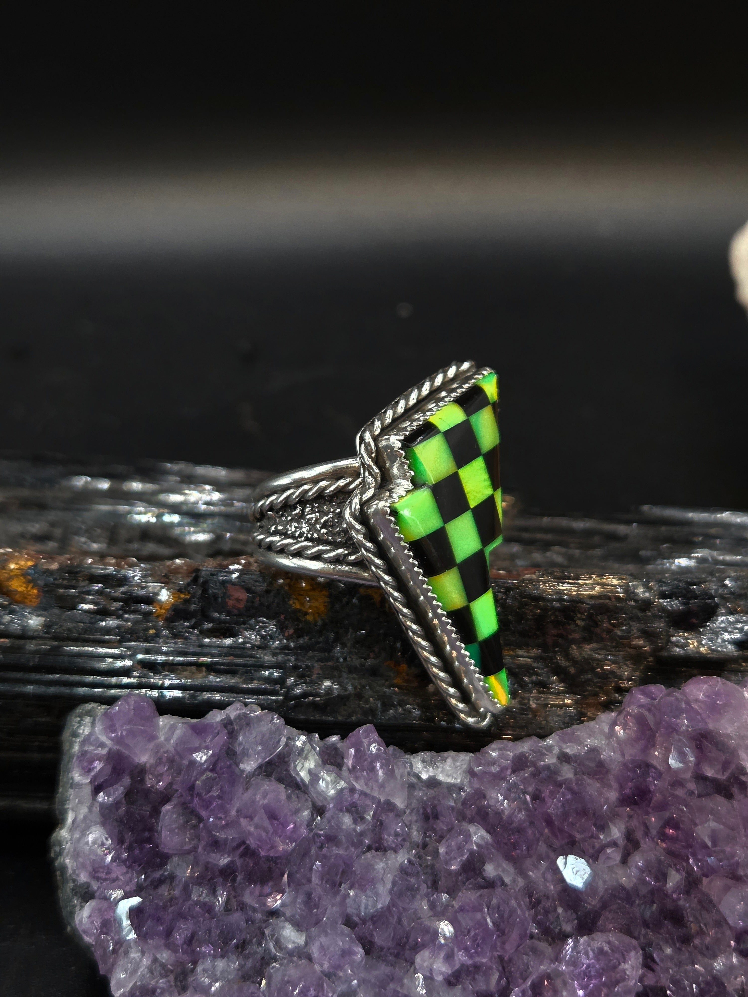Checkered Green Aurora Opal & Black Onyx