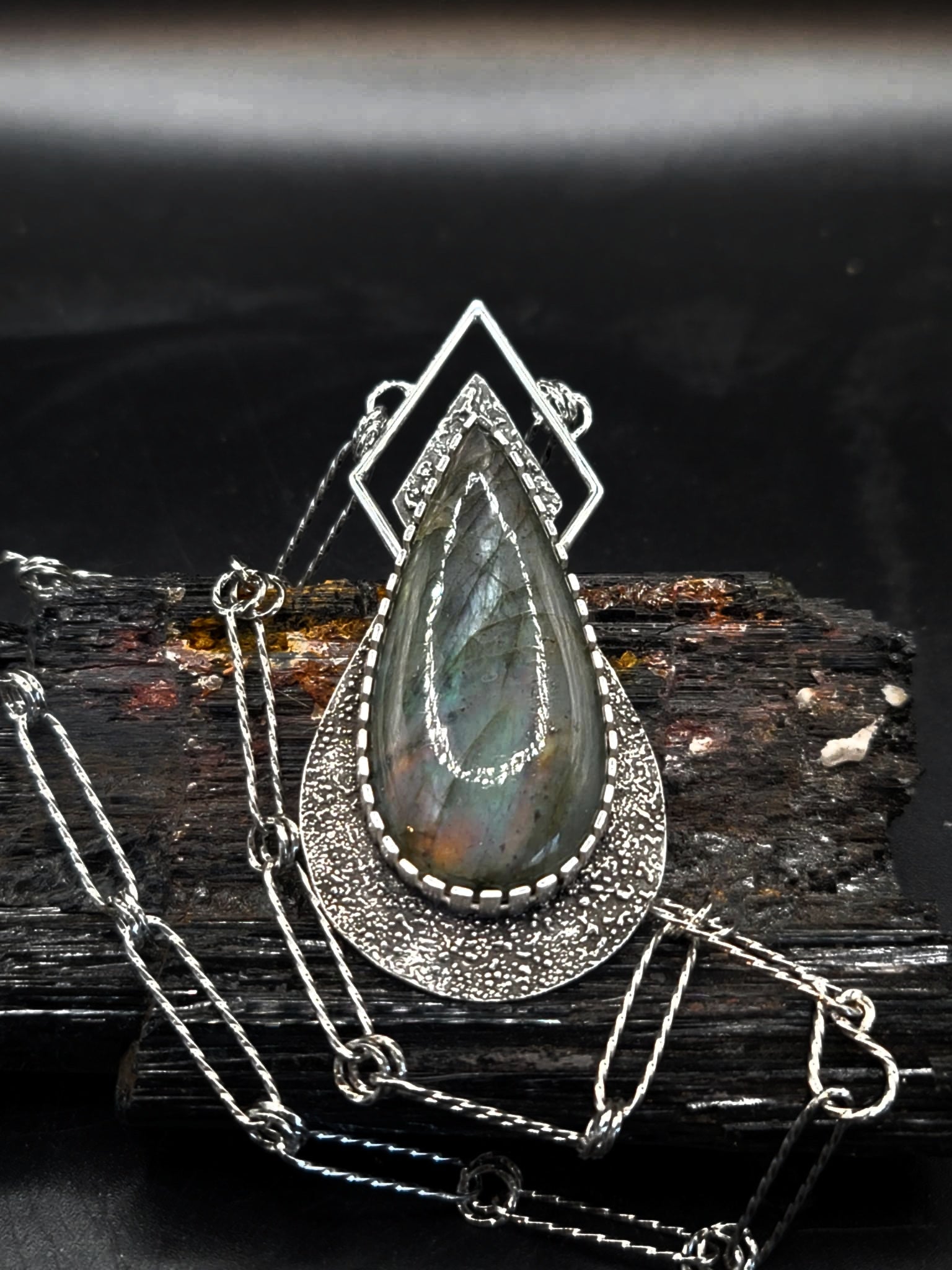 Rare Silver Muti Color Labradorite Statement Pendant