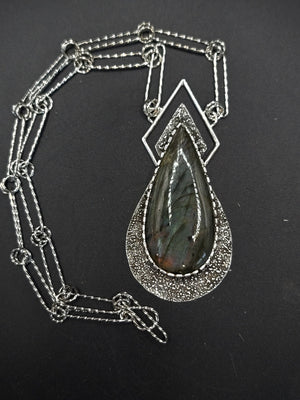 Rare Silver Muti Color Labradorite Statement Pendant