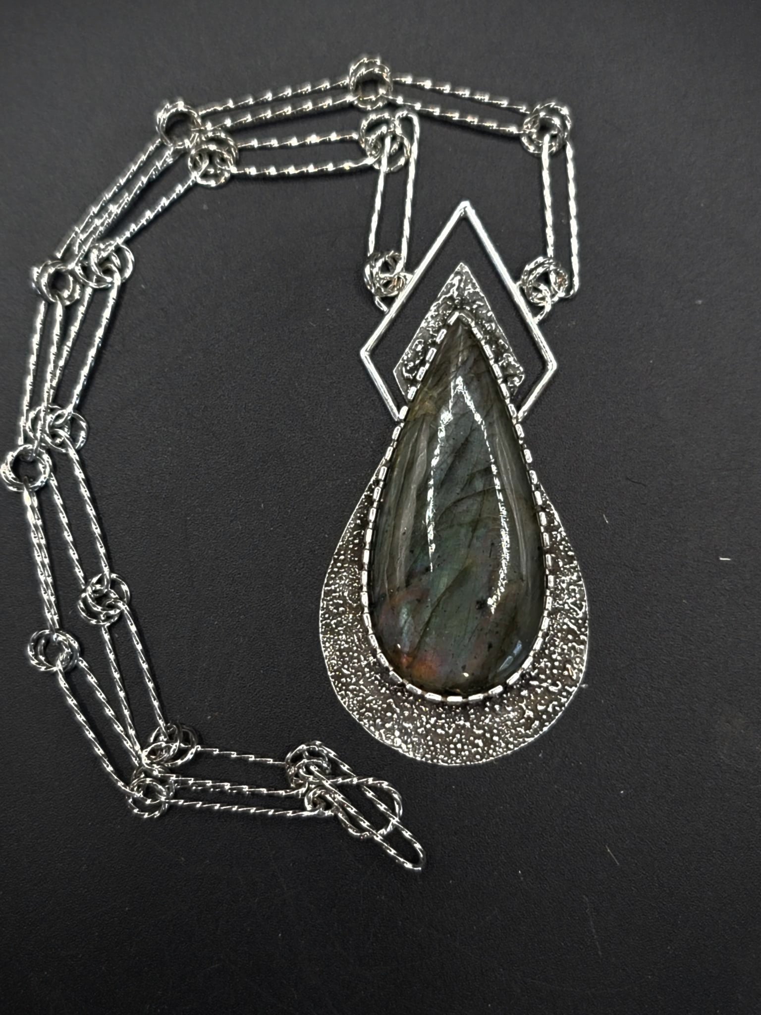 Rare Silver Muti Color Labradorite Statement Pendant