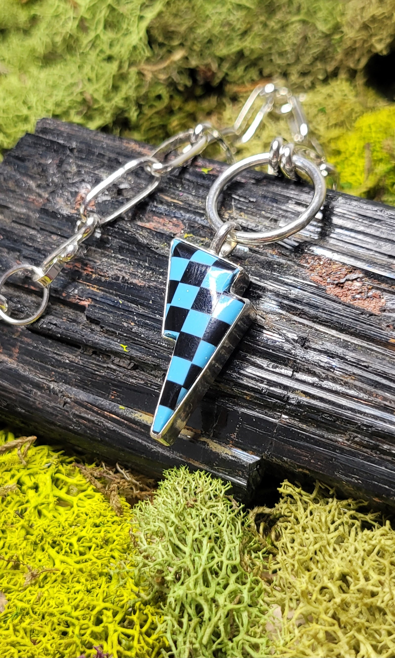 Checkered Lighting Bolt w/ a handmade Paperclip Chain