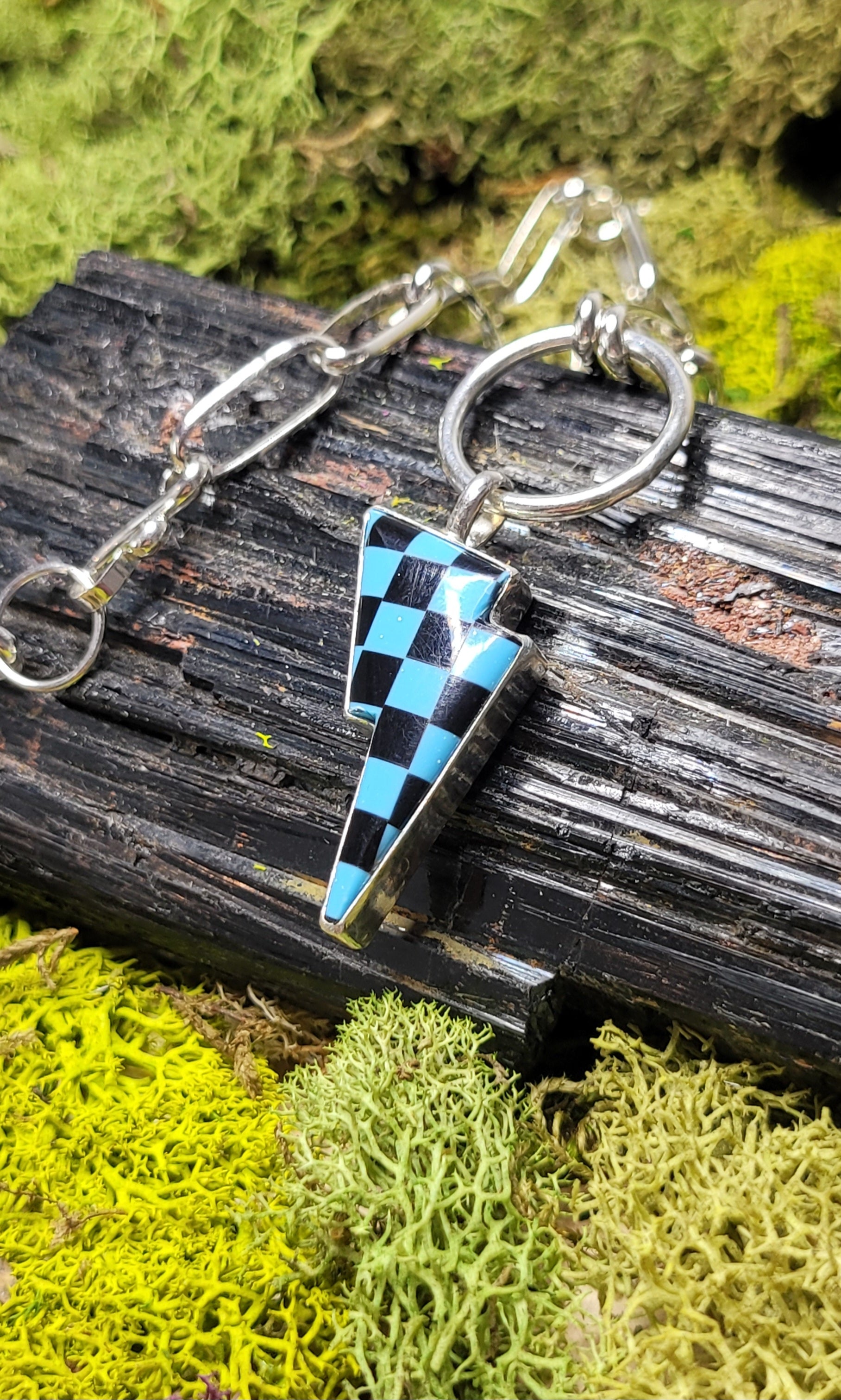 Checkered Lighting Bolt w/ a handmade Paperclip Chain