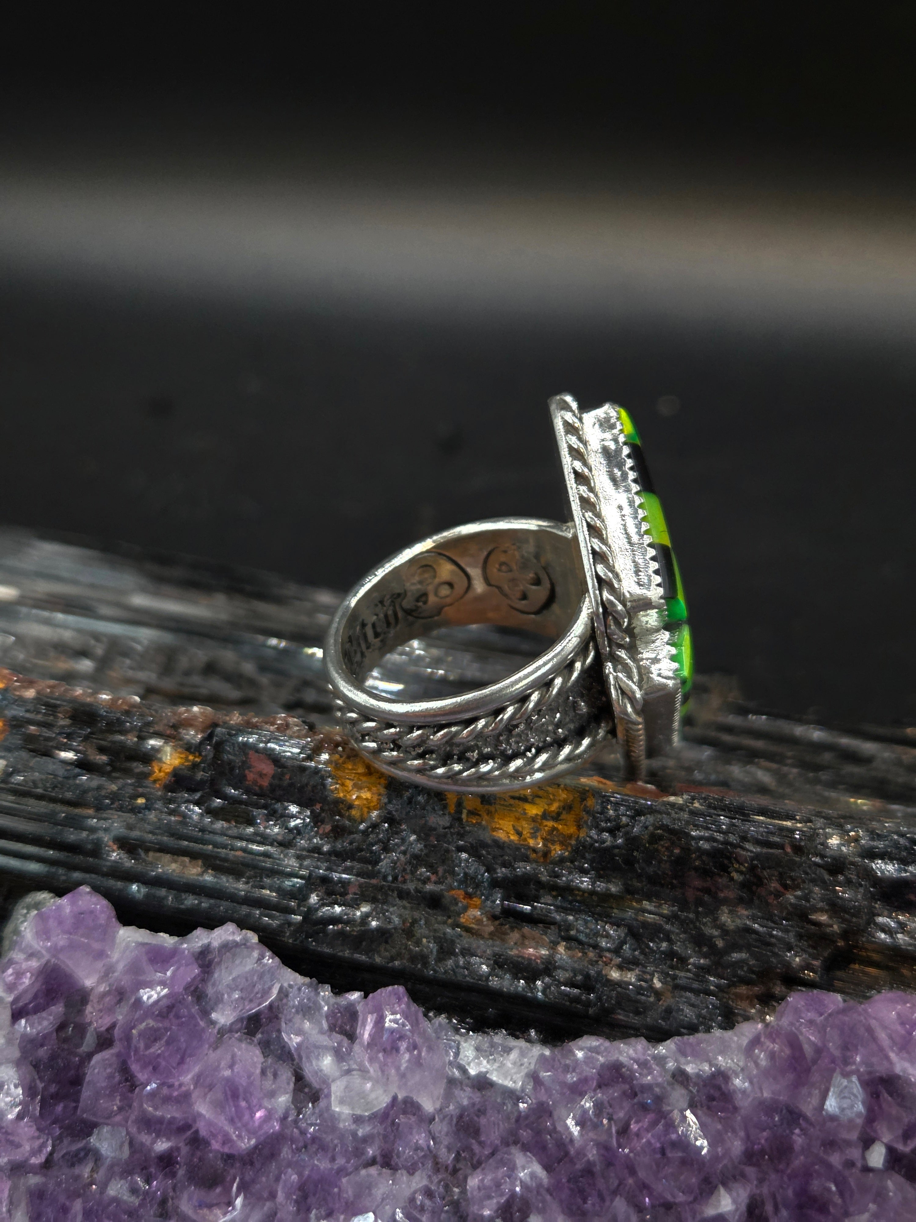 Checkered Green Aurora Opal & Black Onyx