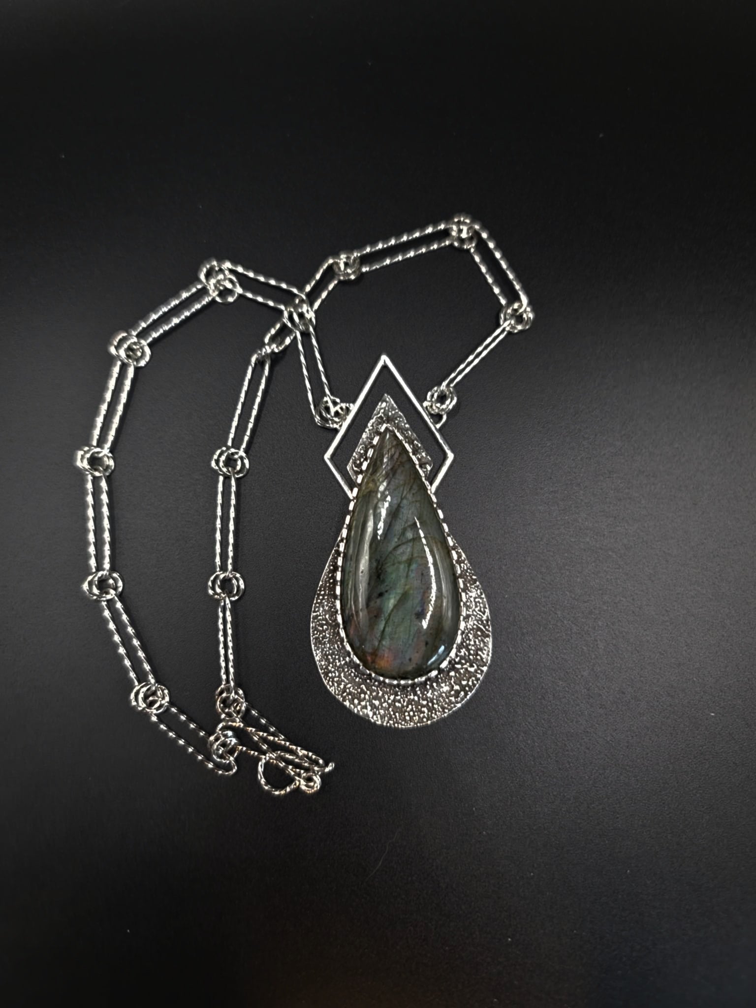 Rare Silver Muti Color Labradorite Statement Pendant