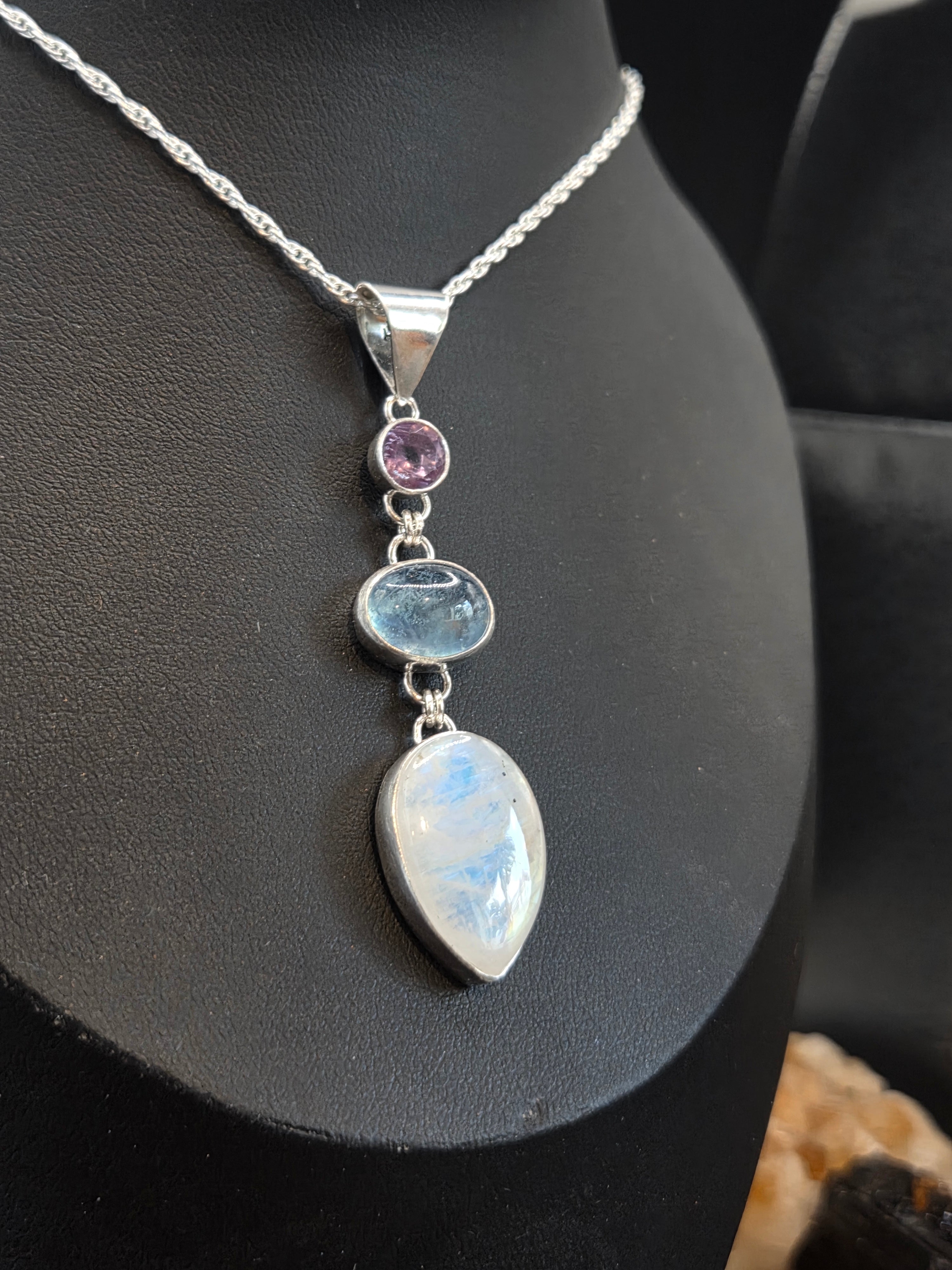 Faceted Amethyst, Aquamarine W/ Golden Hue & Rainbow Moonstone