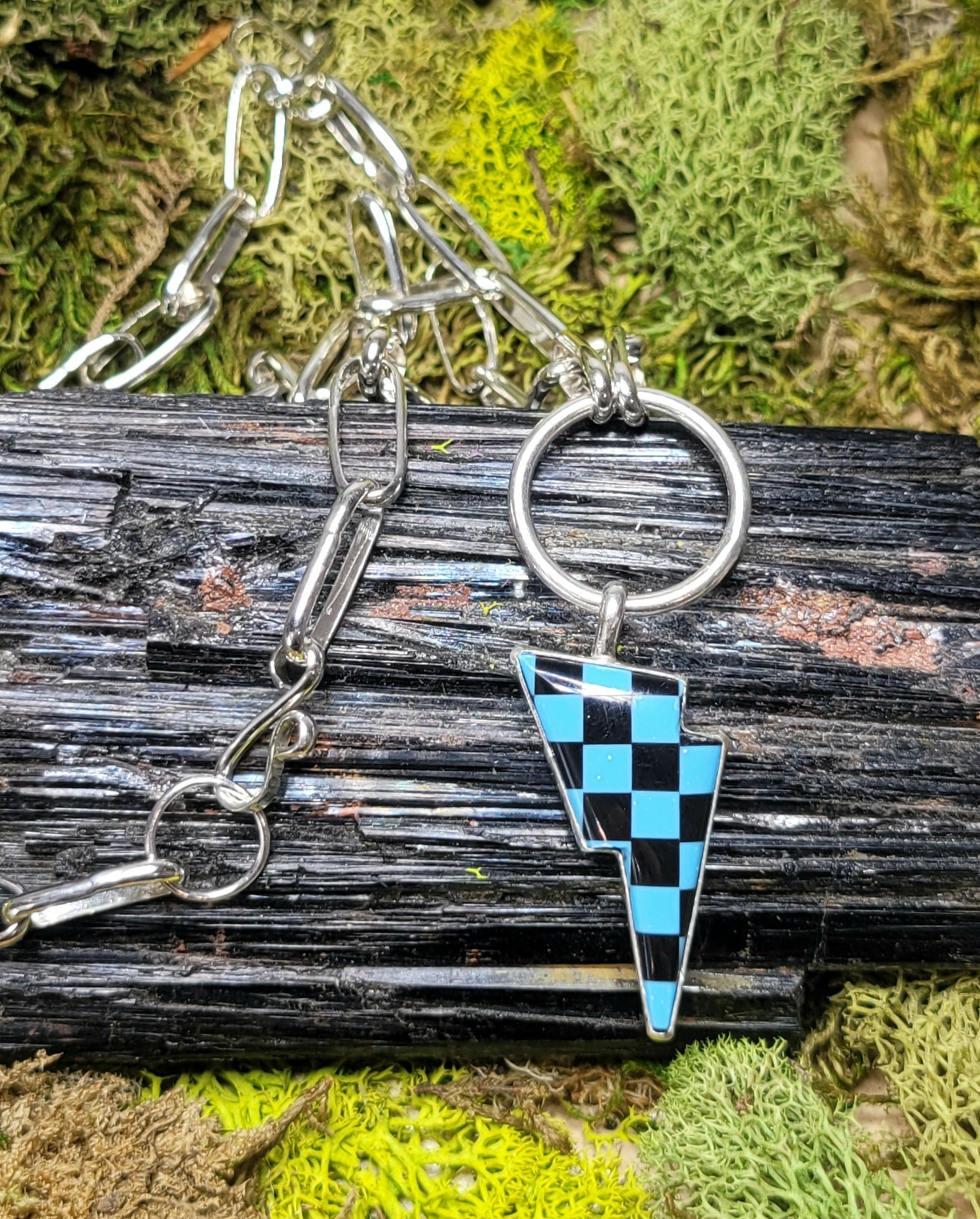 Checkered Lighting Bolt w/ a handmade Paperclip Chain
