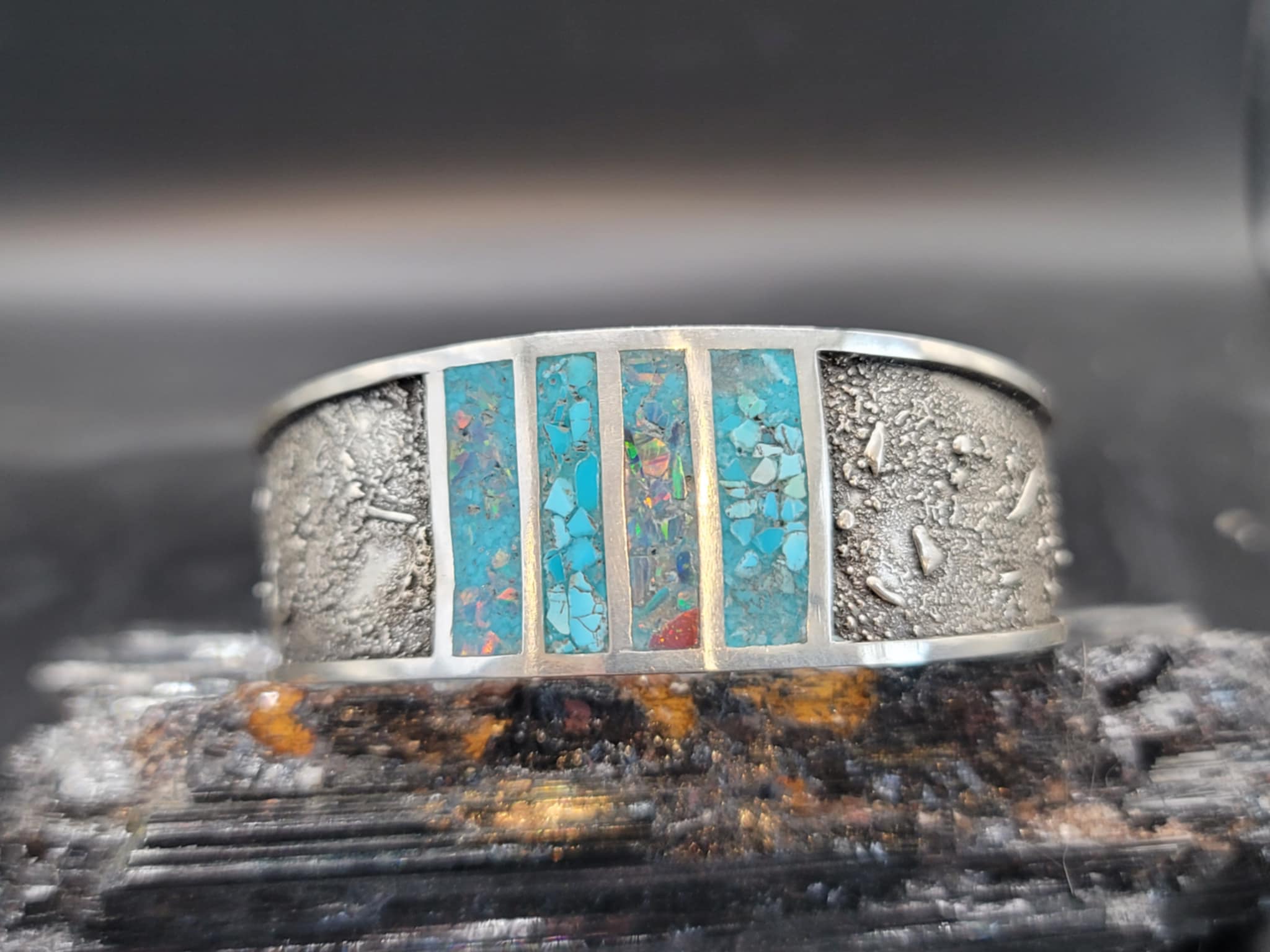 Turquoise & Black Opal, Silver Dusted Bracelet