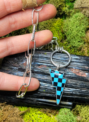 Checkered Lighting Bolt w/ a handmade Paperclip Chain