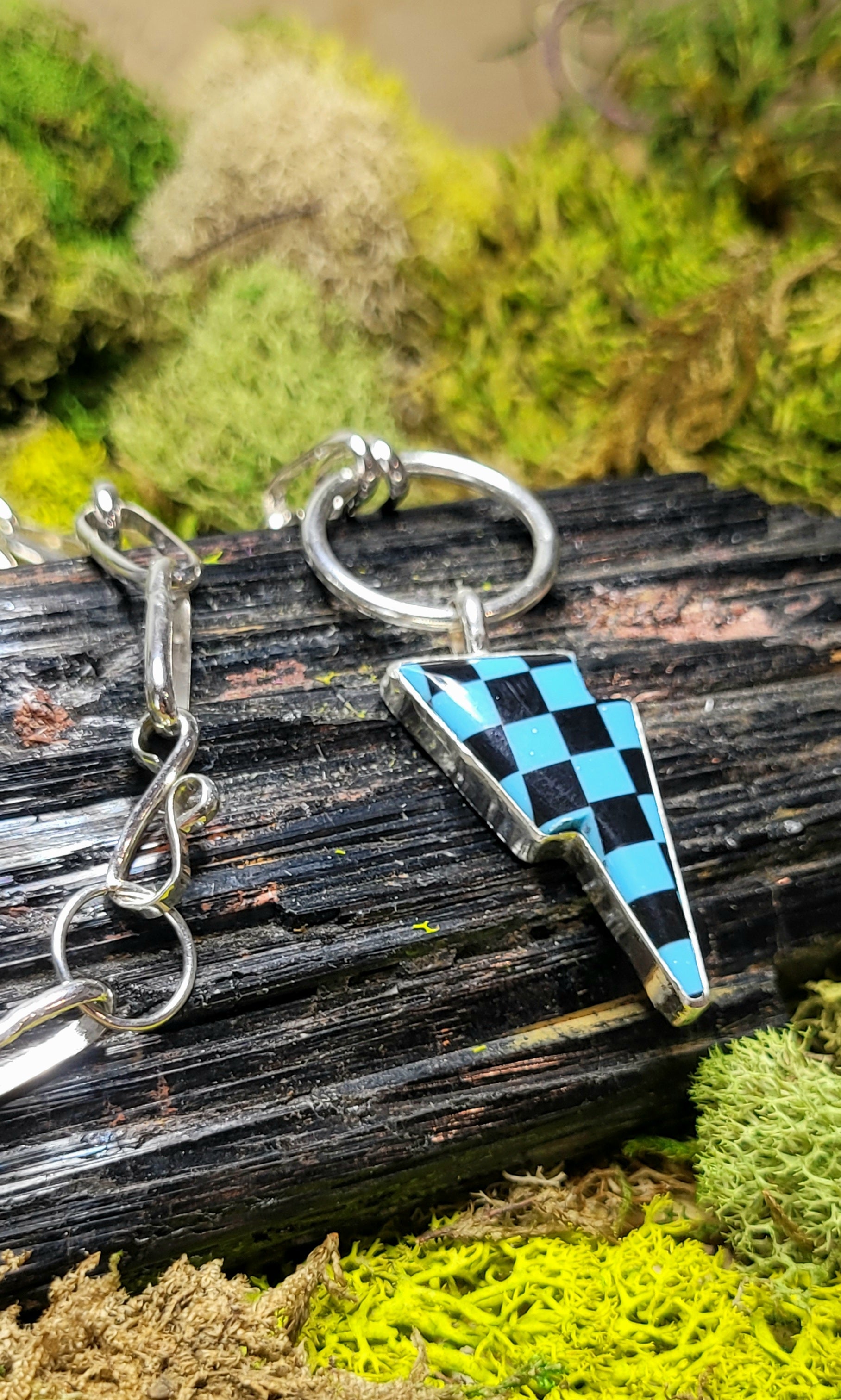 Checkered Lighting Bolt w/ a handmade Paperclip Chain