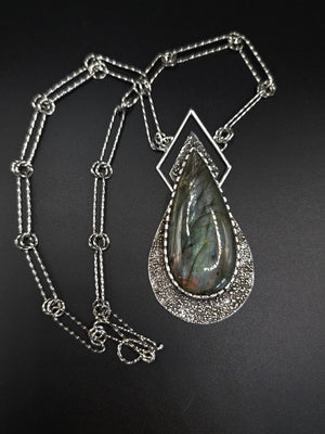 Rare Silver Muti Color Labradorite Statement Pendant