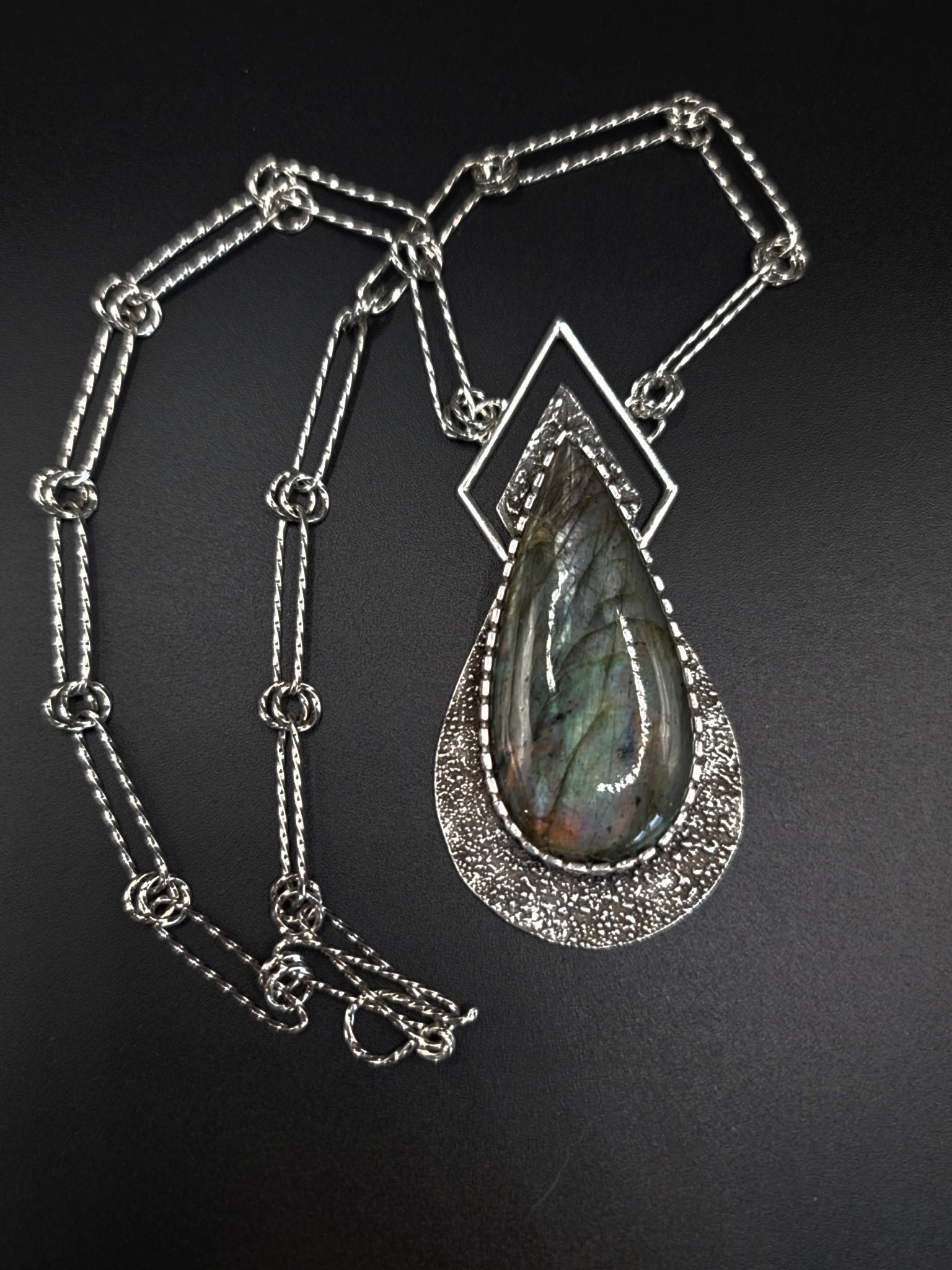 Rare Silver Muti Color Labradorite Statement Pendant