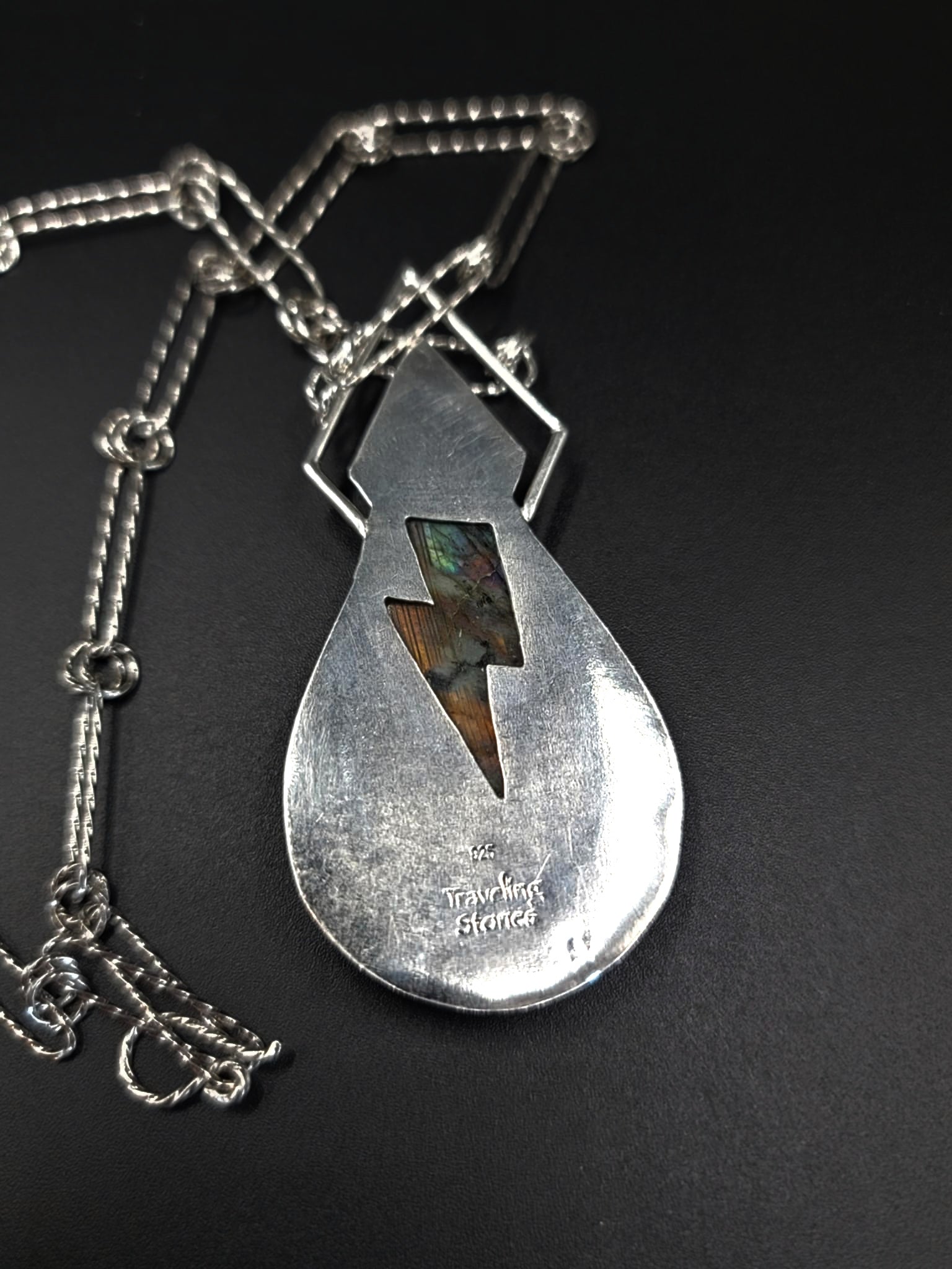 Rare Silver Muti Color Labradorite Statement Pendant