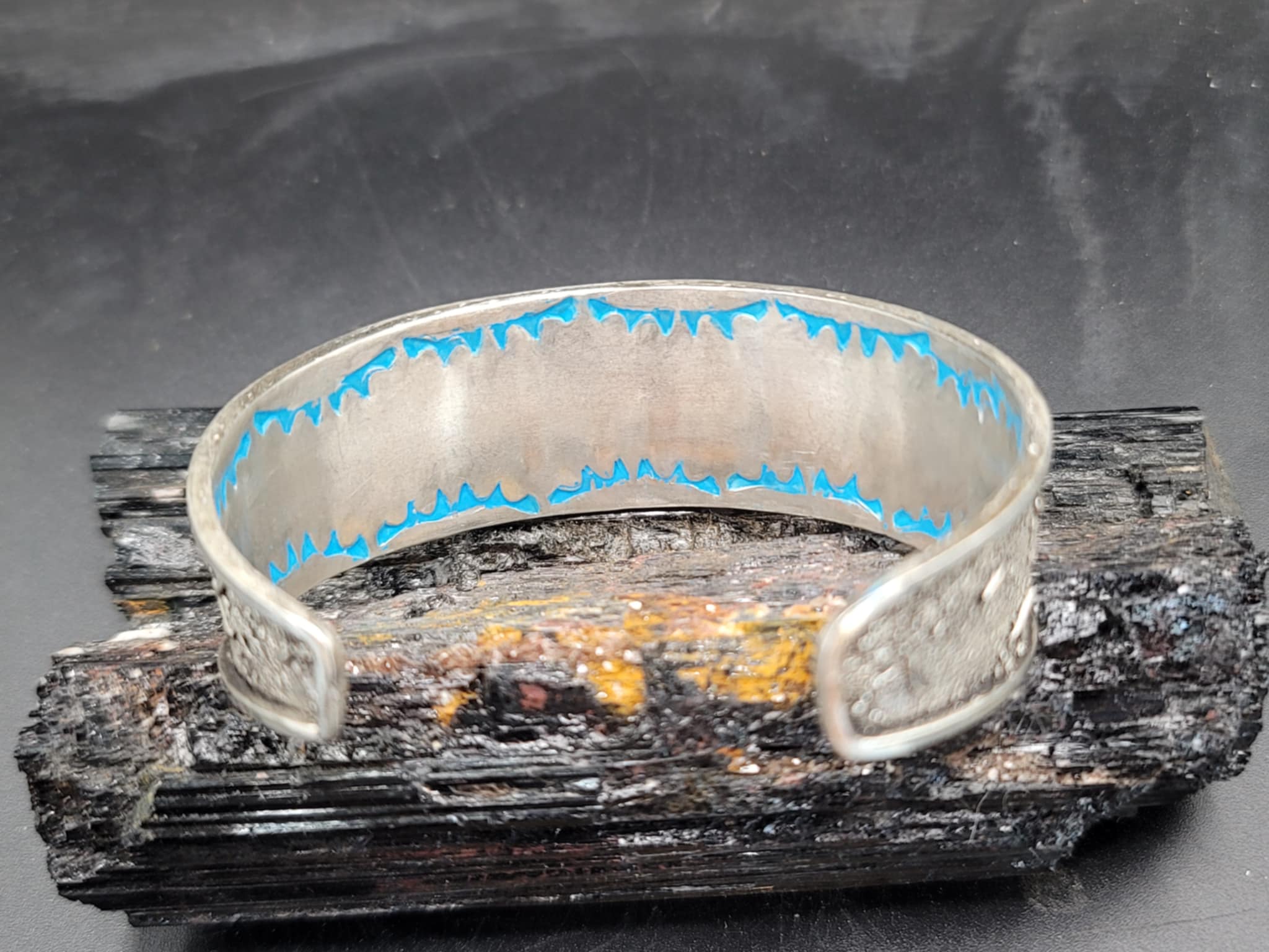 Turquoise & Black Opal, Silver Dusted Bracelet