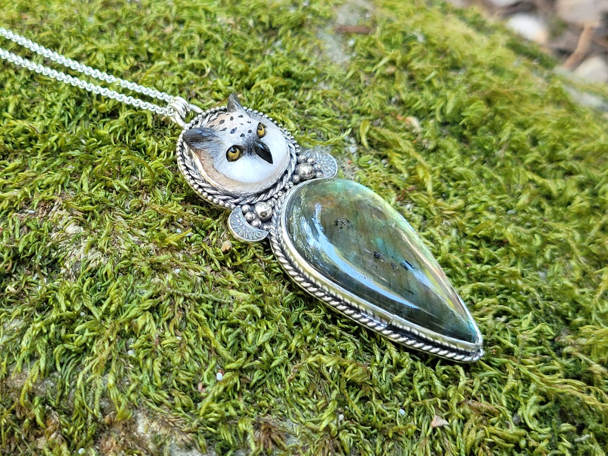 Wise Labradorite Owl