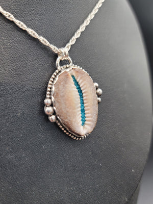 Cowrie Shell With Turquoise Inlay