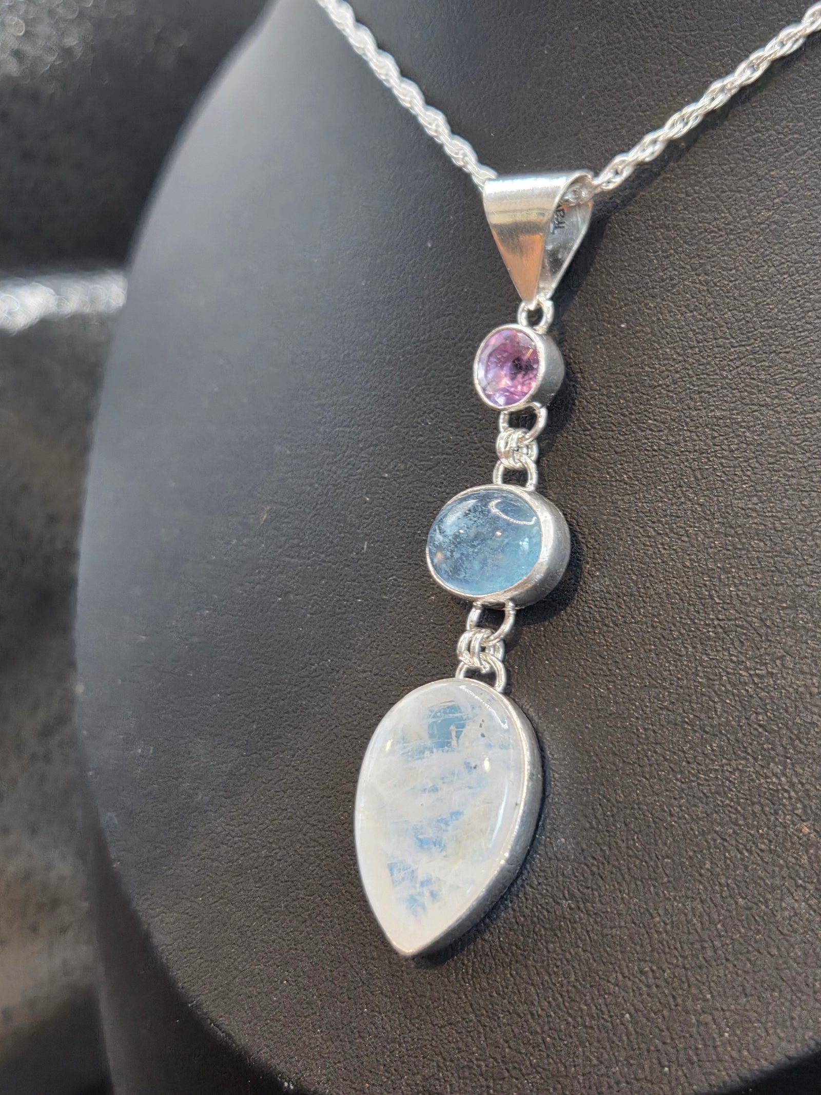 Faceted Amethyst, Aquamarine W/ Golden Hue & Rainbow Moonstone