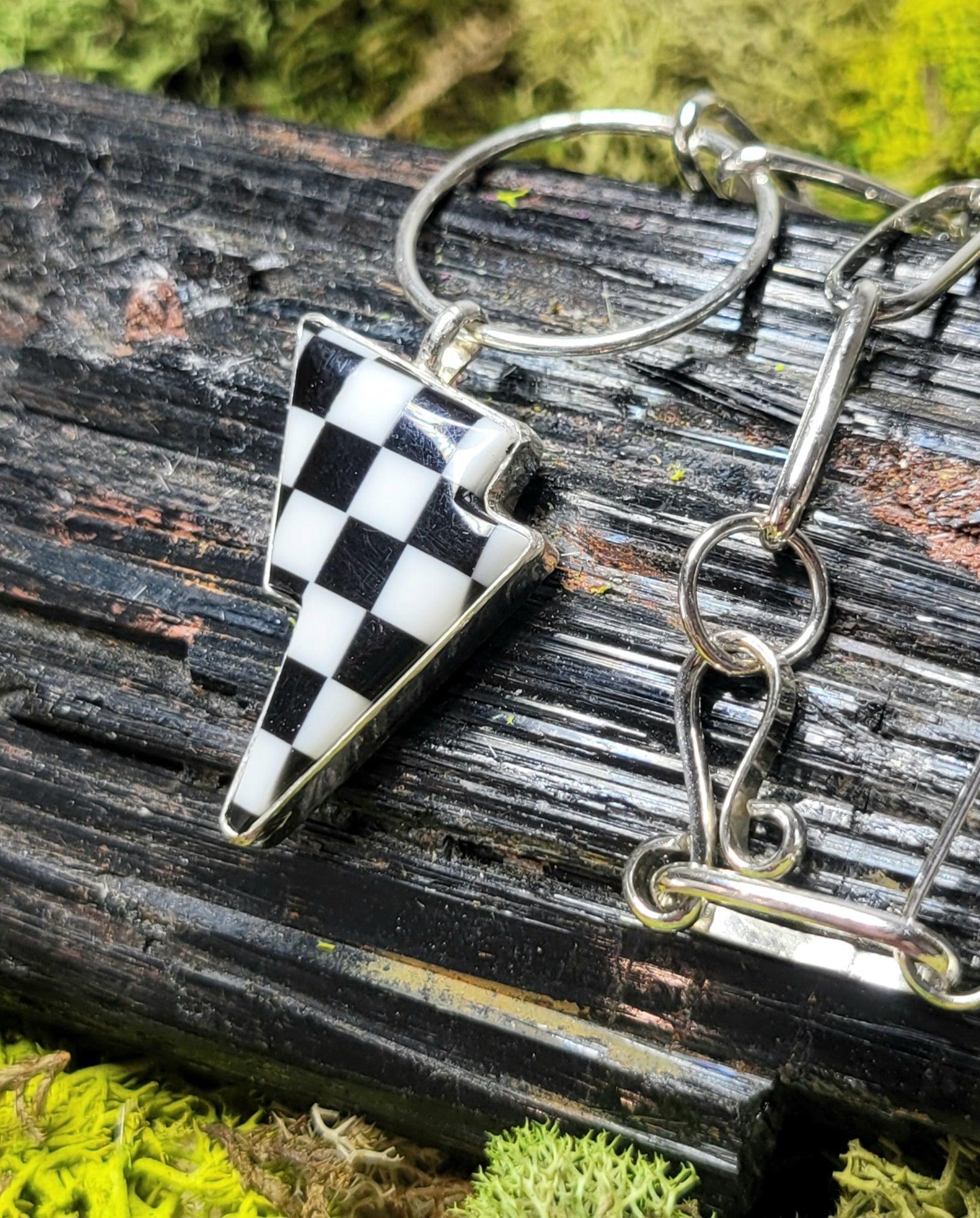 Checkered Lighting Bolt W/ Handmade Paperclip Chain