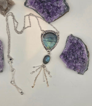 Starry Labradorite With Gold Filled Heart Chain Accents
