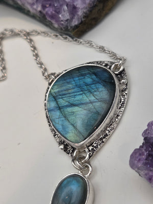 Starry Labradorite With Gold Filled Heart Chain Accents