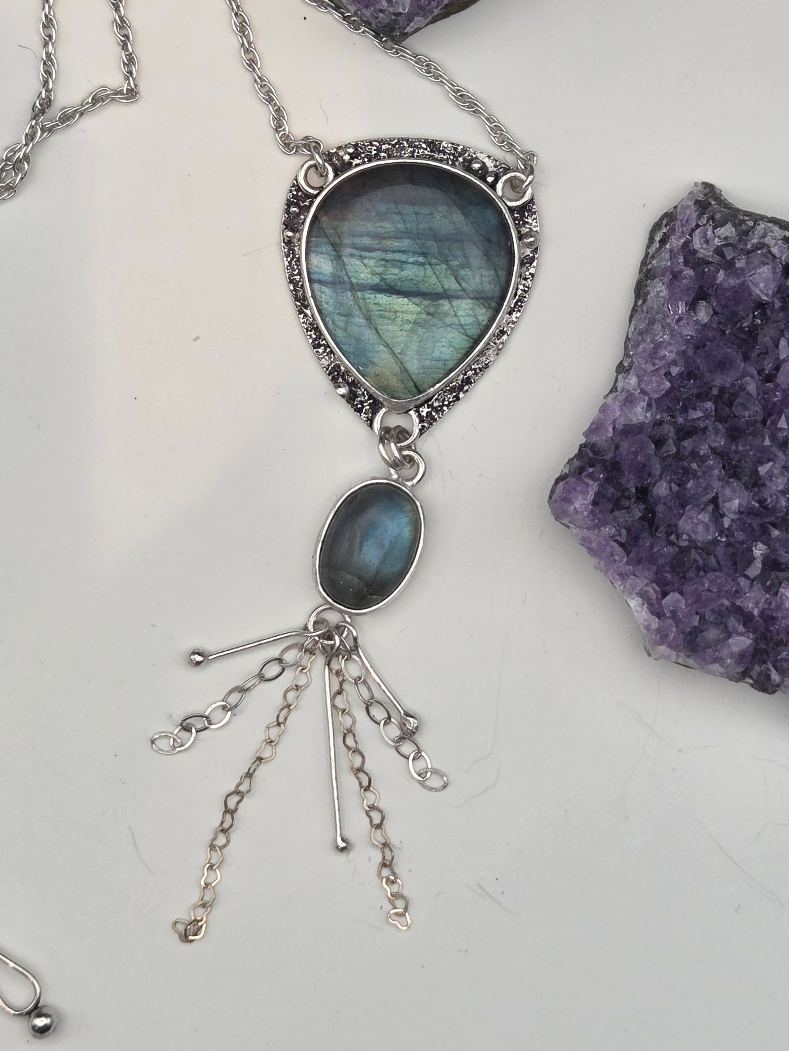 Starry Labradorite With Gold Filled Heart Chain Accents