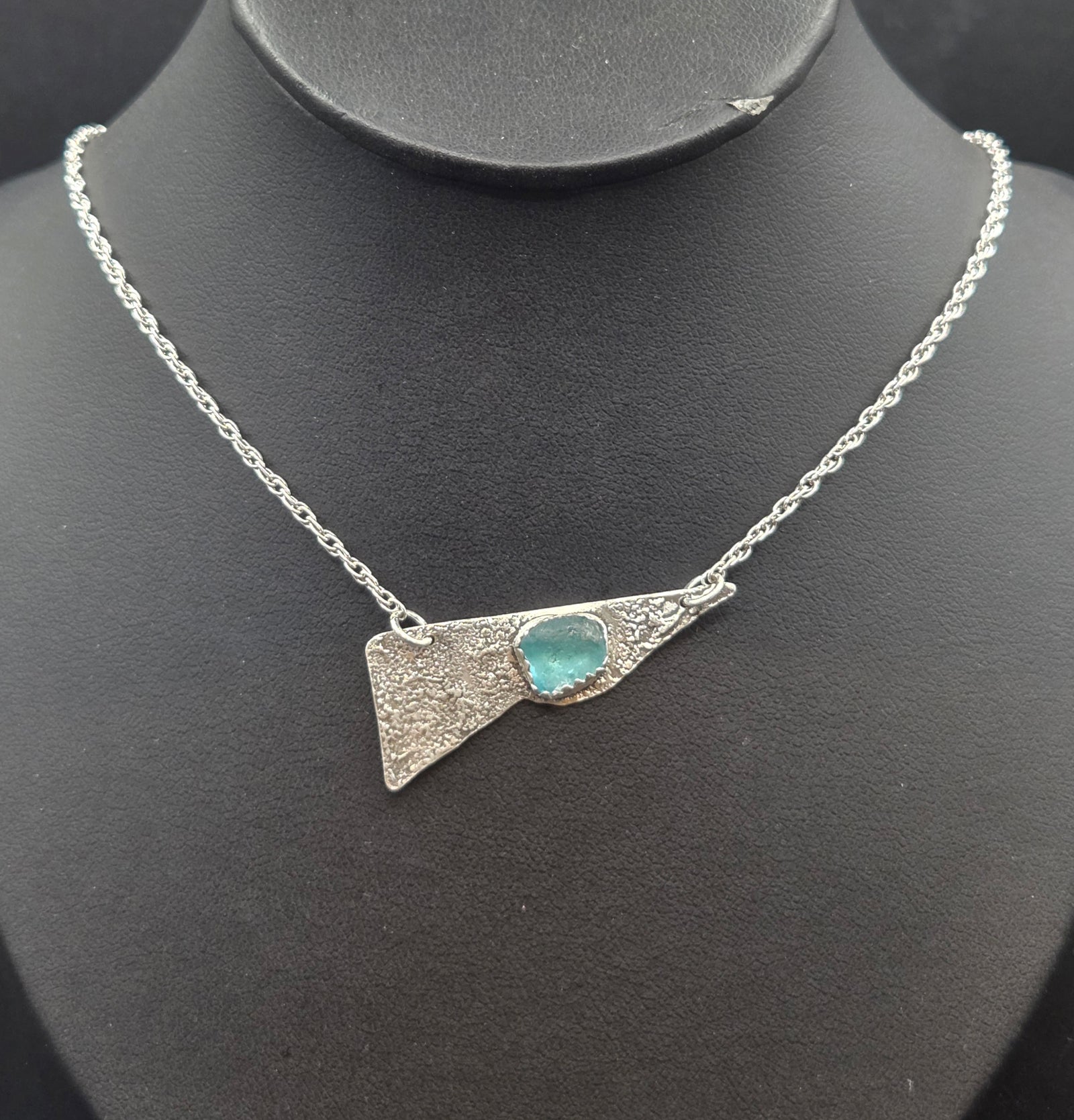 Blue Sea Glass Dusted With Silver