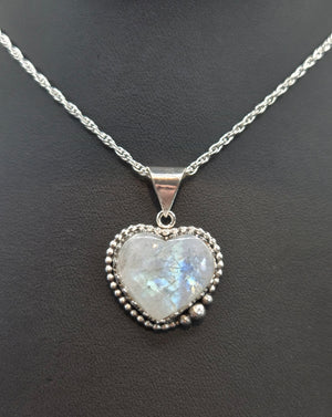 Rainbow Moonstone Heart Pendant