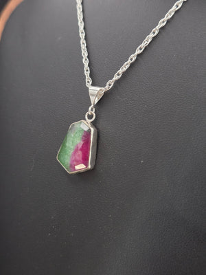 Ruby In Zoisite Topped With Quartz Pendant