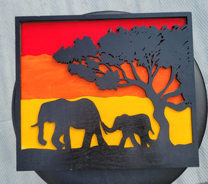 3D Sunset Elephants