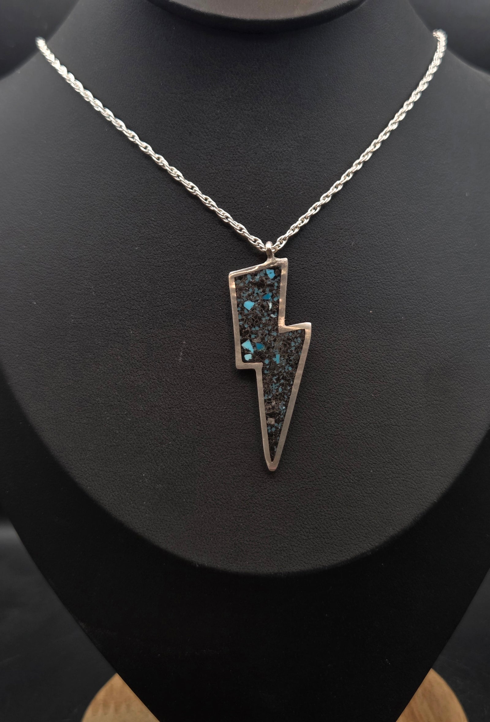 Inlayed Black Onyx & Turquoise Lighting Bolt