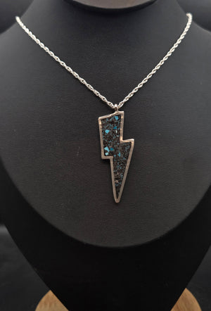 Inlayed Black Onyx & Turquoise Lighting Bolt