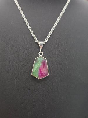 Ruby In Zoisite Topped With Quartz Pendant