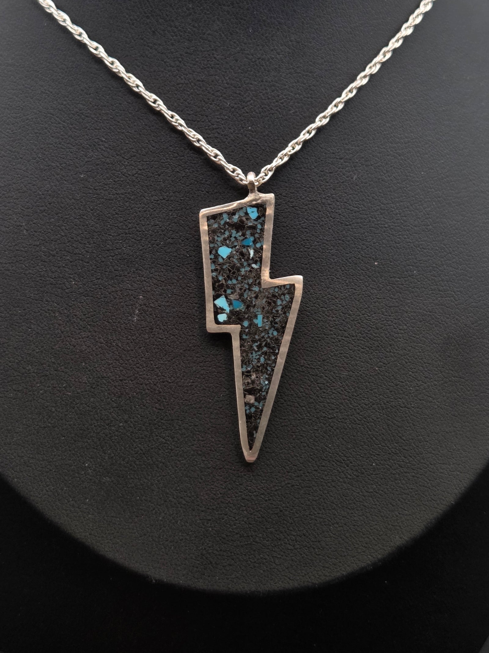 Inlayed Black Onyx & Turquoise Lighting Bolt