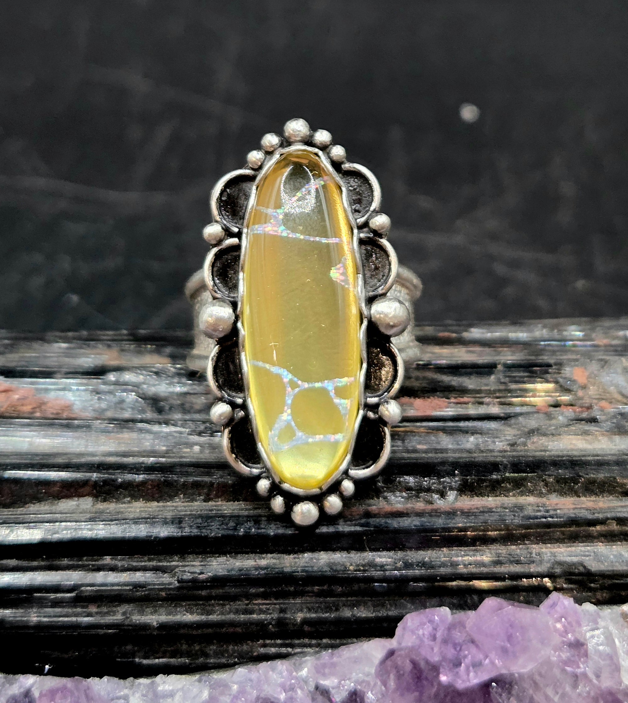 Metallic Gold W Rainbow Inlay (man made) Topped W/ Clear Quartz (natural)